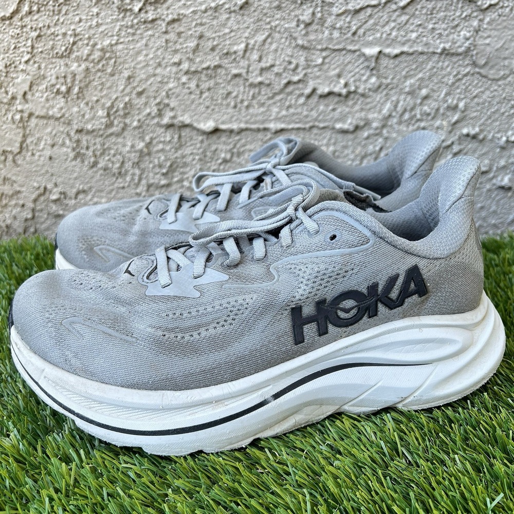 HOKA Shoes Men Size 8.5 Wide Clifton 10 Gray/White Mesh Low Top Lace-Up Running